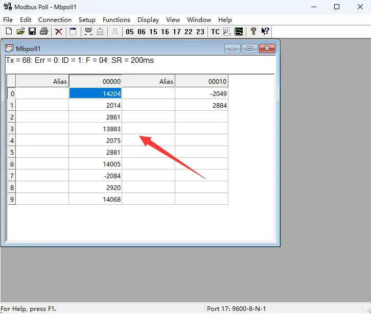  Modbus RTU PWM Output 4CH SSCOM modbus poll软件读取结果
