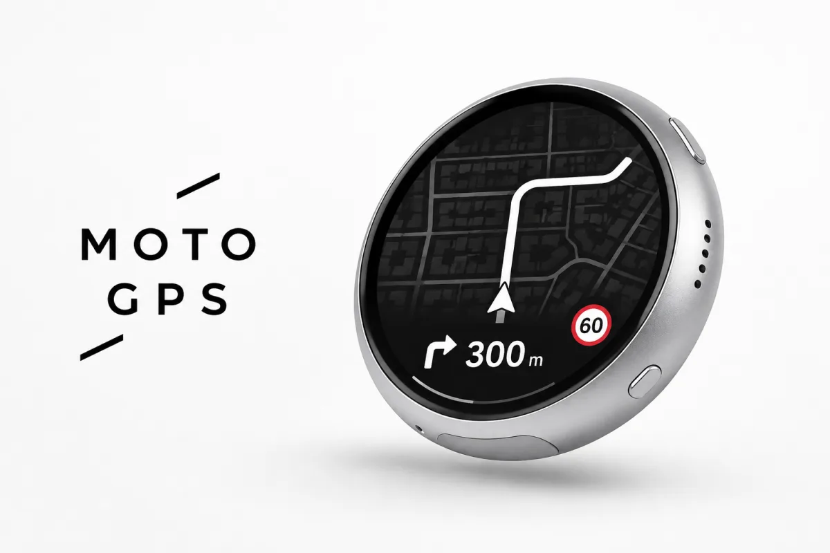 MOTO GPS 在圆形显示屏上展示逐向导航的产品外观效果图