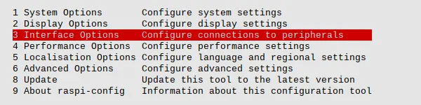 树莓派配置界面的 Interface Options 选项