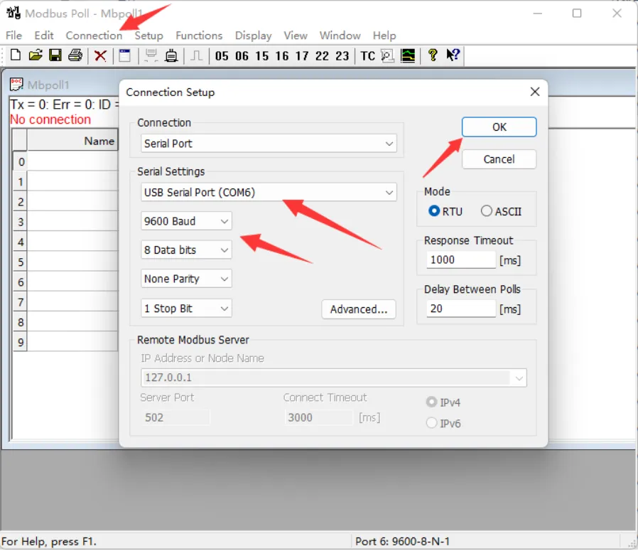 Modbus RTU PWM Output 4CH 接 Modbus Poll 软件测试步骤 2