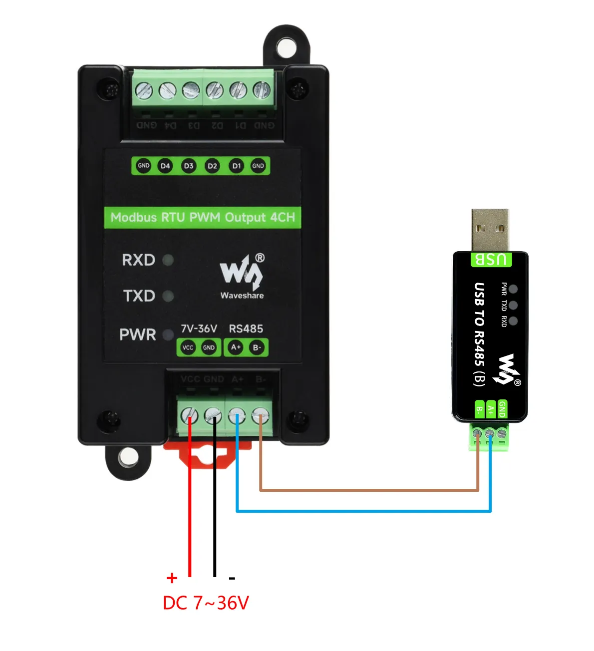  Modbus RTU PWM Output 4CH 连接介绍