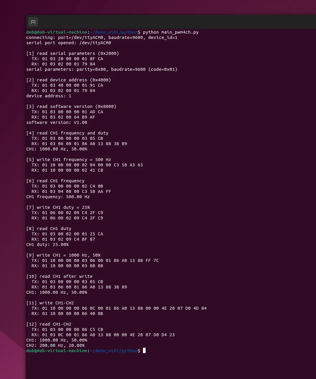 Modbus RTU PWM Output 4CH Python 示例