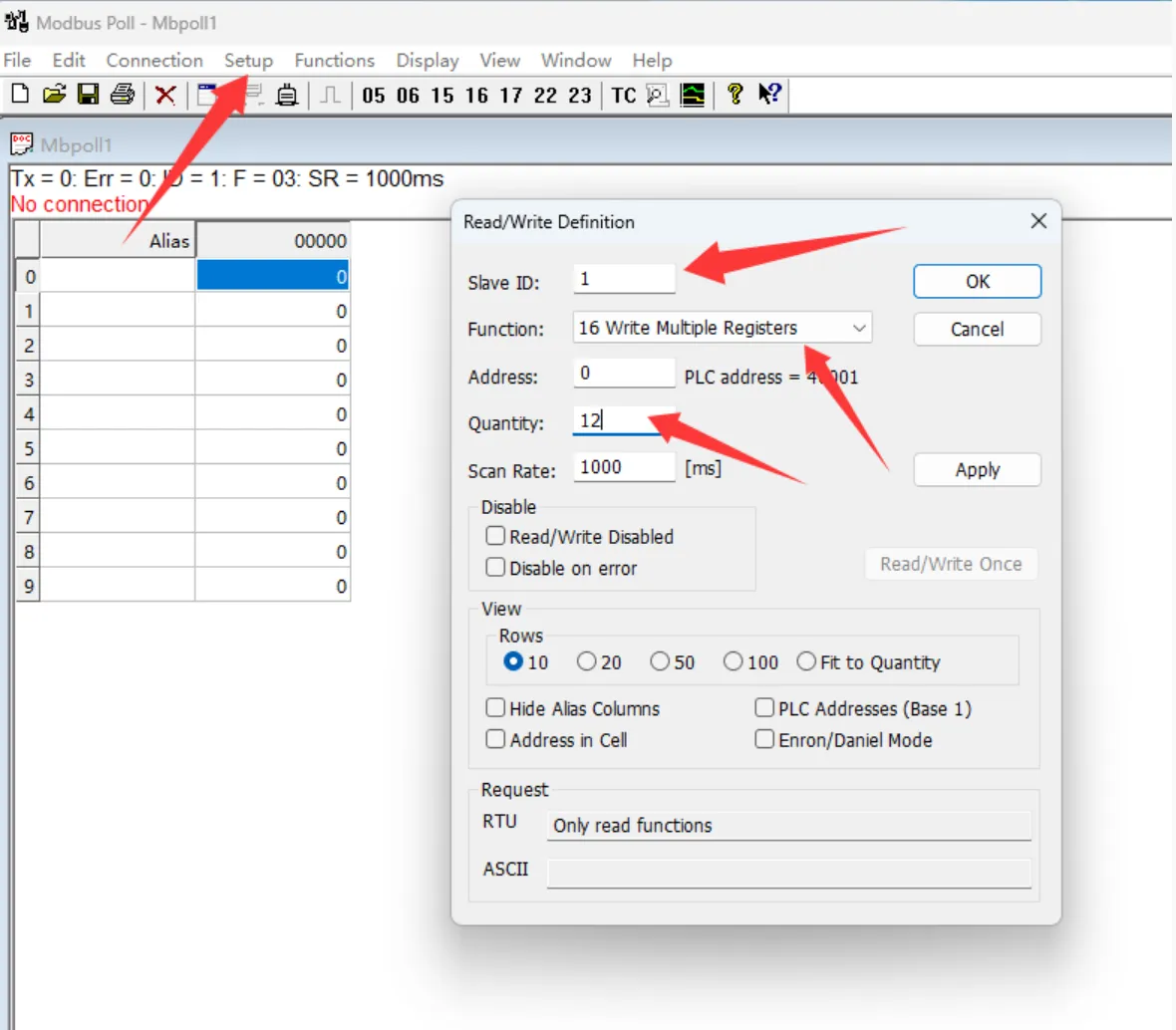 Modbus RTU PWM Output 4CH Modbus Poll 软件测试步骤 1