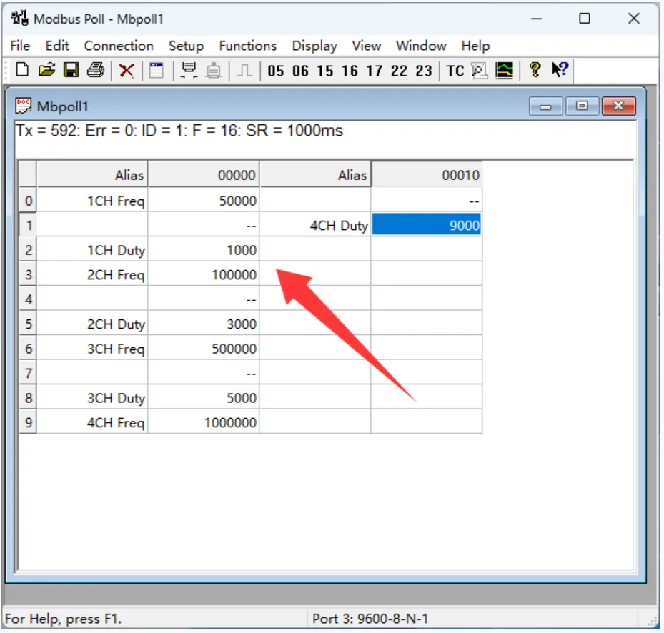 Modbus RTU PWM Output 4CH Modbus Poll 软件测试步骤 4