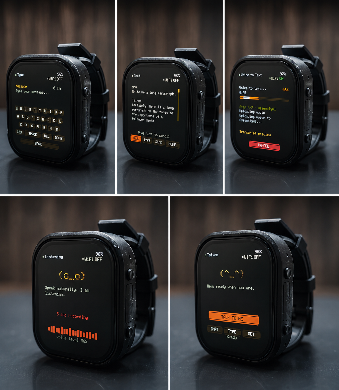 Tsixom Watch Buddy 的输入、对话、语音转文字和语音交互项目预览图